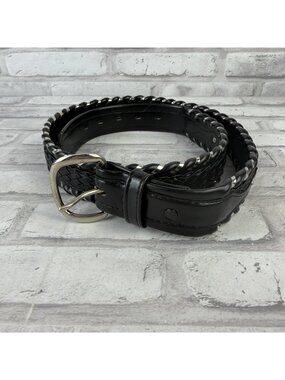 Fisher Black Braided Leather 38 Western Belt Silver Trim Accents #8013